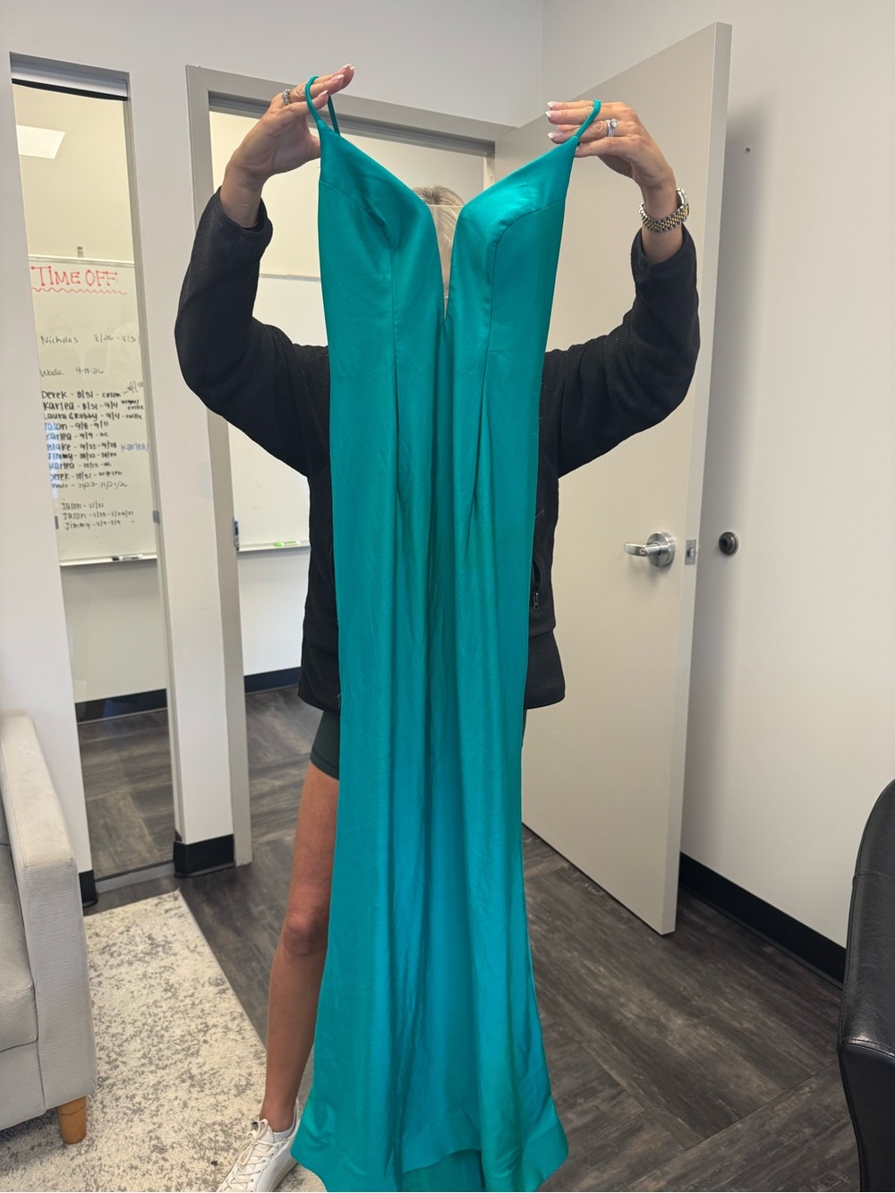 madison james Teal Strapless Satin Prom Gown
